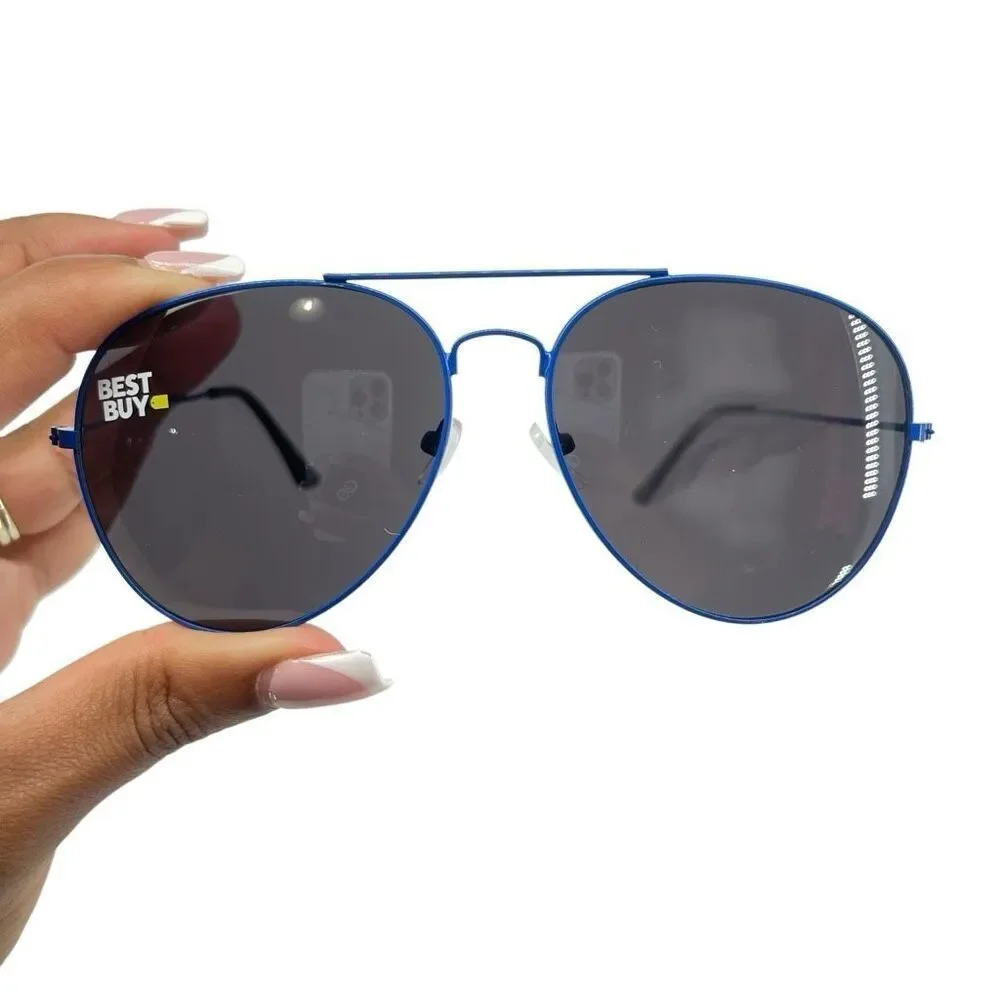 Best Buy Blue Aviator Sunglasses Dark Lens Metal Frame Unisex Collectible NWT